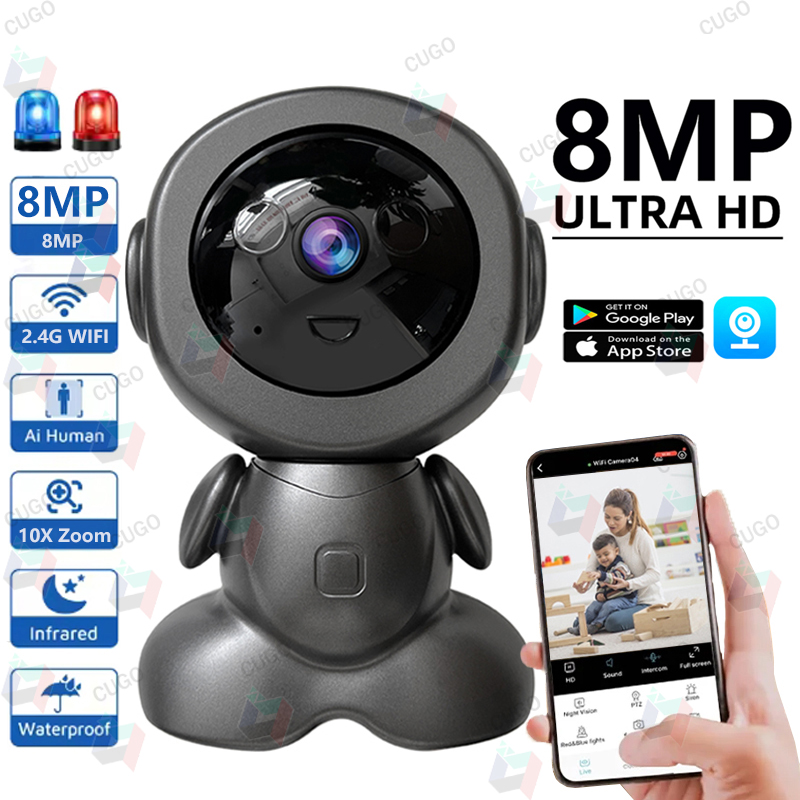 8MP WiFi監視ロボットカメラ PTZセキュリティベビー - Home Security Robot のレビューと価格